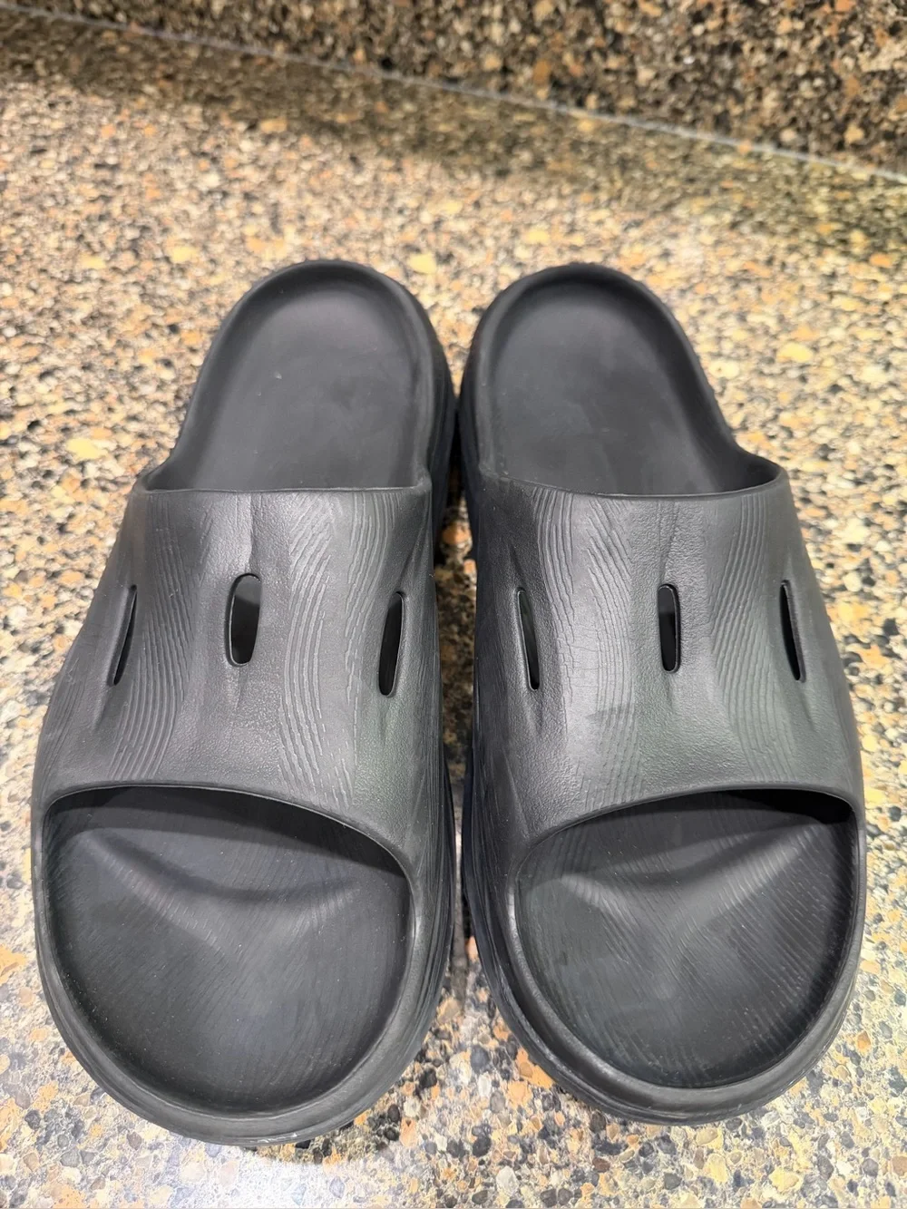 Black Men’s Slide Sandals - Comfortable Open-Toe Slip-Ons size 12